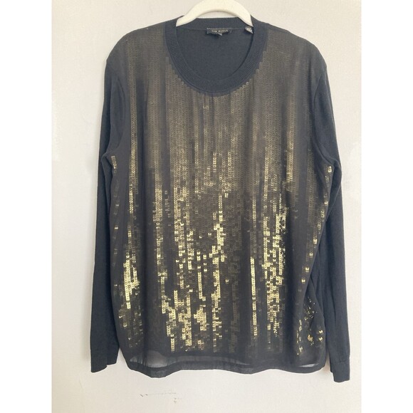 Ted Baker Sequins Shimmer Sweater 8 Black Iridescent Long Sleeve Cotton Silk - Picture 1 of 11